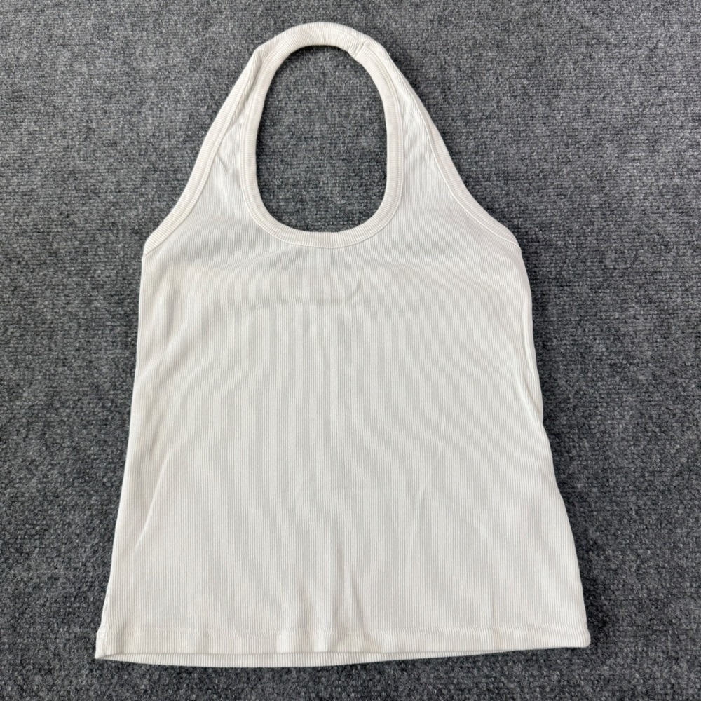 Pilcro Halter Top Women Size M White Ribbed Cotton Blend Tank Boho Y2K Essential